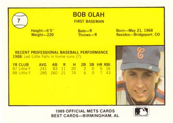 1989 Best Columbia Mets #7 Bob Olah  Back