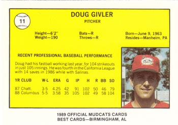 1989 Best Columbus Mudcats #11 Doug Givler  Back