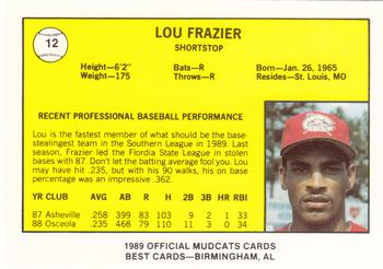 1989 Best Columbus Mudcats #12 Lou Frazier  Back