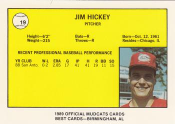1989 Best Columbus Mudcats #19 Jim Hickey  Back