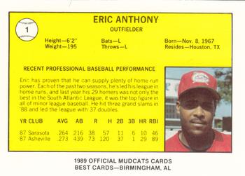 1989 Best Columbus Mudcats #1 Eric Anthony  Back