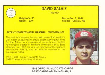 1989 Best Columbus Mudcats #5 David Salaiz  Back