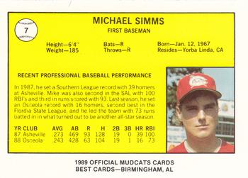 1989 Best Columbus Mudcats #7 Mike Simms  Back