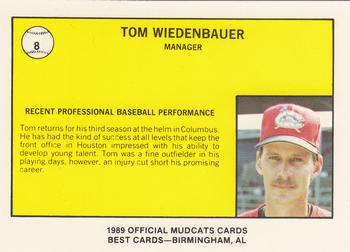 1989 Best Columbus Mudcats #8 Tom Wiedenbauer Back