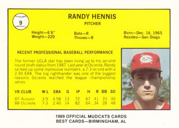 1989 Best Columbus Mudcats #9 Randy Hennis  Back