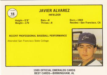 1989 Best Eugene Emeralds #15 Javier Alvarez  Back