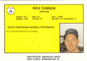 1989 Best Eugene Emeralds #16 Rich Tunison  Back