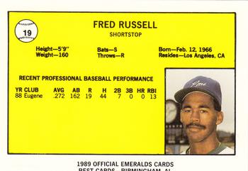 1989 Best Eugene Emeralds #19 Fred Russell  Back