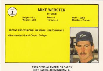 1989 Best Eugene Emeralds #2 Mike Webster  Back
