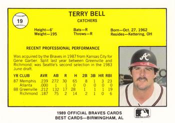 1989 Best Greenville Braves #19 Terry Bell  Back