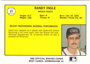 1989 Best Greenville Braves #21 Randy Ingle Back