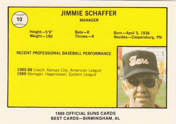 1989 Best Hagerstown Suns #10 Jimmie Schaffer Back