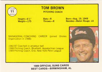 1989 Best Hagerstown Suns #11 Tom Brown Back