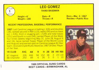 1989 Best Hagerstown Suns #1 Leo Gomez  Back