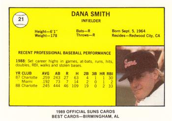 1989 Best Hagerstown Suns #21 Dana Smith  Back