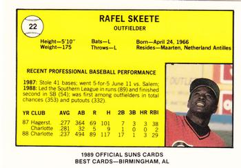 1989 Best Hagerstown Suns #22 Rafael Skeete  Back