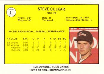 1989 Best Hagerstown Suns #8 Steve Culkar  Back