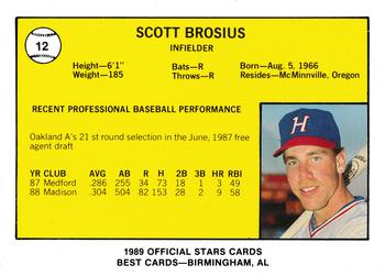 1989 Best Huntsville Stars #12 Scott Brosius  Back