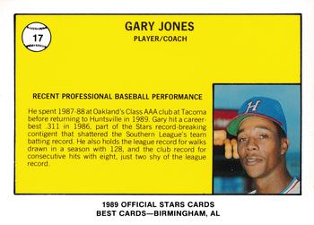 1989 Best Huntsville Stars #17 Gary Jones Back
