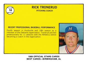 1989 Best Huntsville Stars #18 Rick Tronerud Back