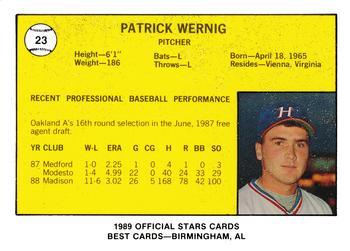 1989 Best Huntsville Stars #23 Pat Wernig  Back