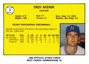 1989 Best Huntsville Stars #3 Troy Afenir  Back