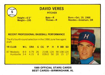 1989 Best Huntsville Stars #5 Dave Veres Back