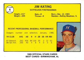 1989 Best Huntsville Stars #6 Jim Kating  Back