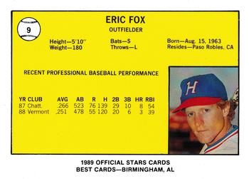 1989 Best Huntsville Stars #9 Eric Fox  Back