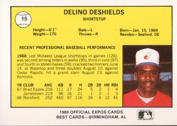 1989 Best Jacksonville Expos #15 Delino DeShields  Back
