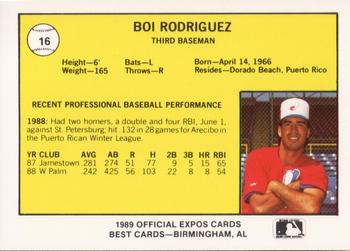 1989 Best Jacksonville Expos #16 Boi Rodriguez  Back