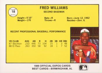 1989 Best Jacksonville Expos #18 Fred Williams  Back