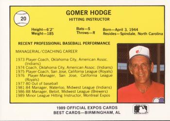 1989 Best Jacksonville Expos #20 Gomer Hodge Back