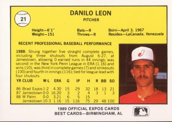 1989 Best Jacksonville Expos #21 Danilo Leon  Back