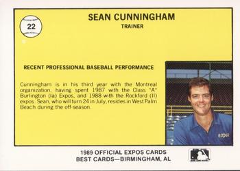 1989 Best Jacksonville Expos #22 Sean Cunningham Back