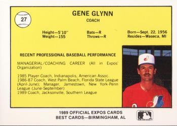 1989 Best Jacksonville Expos #27 Gene Glynn Back