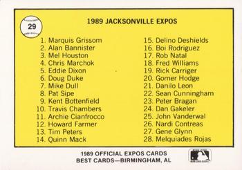 1989 Best Jacksonville Expos #29 Team Photo / Checklist  Back