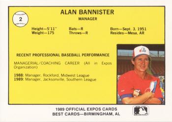 1989 Best Jacksonville Expos #2 Alan Bannister Back
