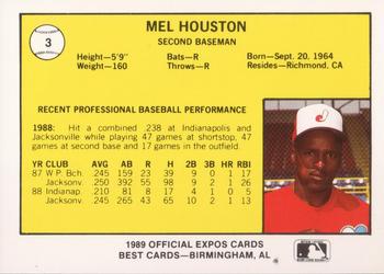 1989 Best Jacksonville Expos #3 Mel Houston  Back