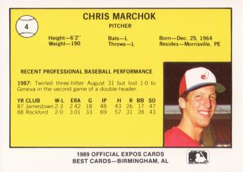 1989 Best Jacksonville Expos #4 Chris Marchok  Back