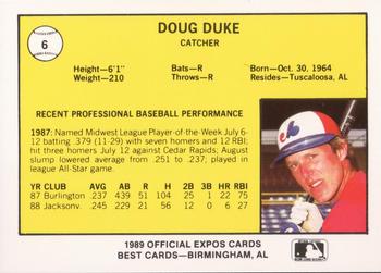 1989 Best Jacksonville Expos #6 Doug Duke  Back