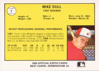 1989 Best Jacksonville Expos #7 Mike Dull  Back
