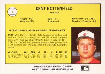 1989 Best Jacksonville Expos #9 Kent Bottenfield  Back