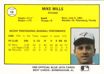 1989 Best Knoxville Blue Jays #16 Mike Mills  Back