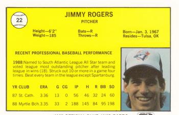 1989 Best Knoxville Blue Jays #22 Jimmy Rogers  Back