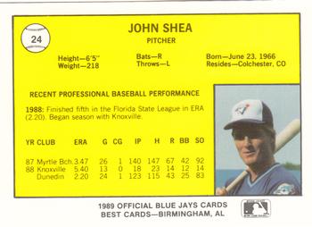 1989 Best Knoxville Blue Jays #24 John Shea  Back