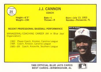1989 Best Knoxville Blue Jays #25 J.J. Cannon Back