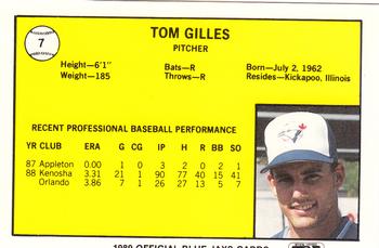 1989 Best Knoxville Blue Jays #7 Tom Gilles  Back