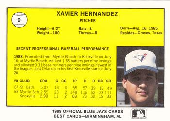 1989 Best Knoxville Blue Jays #9 Xavier Hernandez  Back