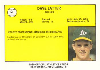 1989 Best Medford Athletics #12 Dave Latter  Back